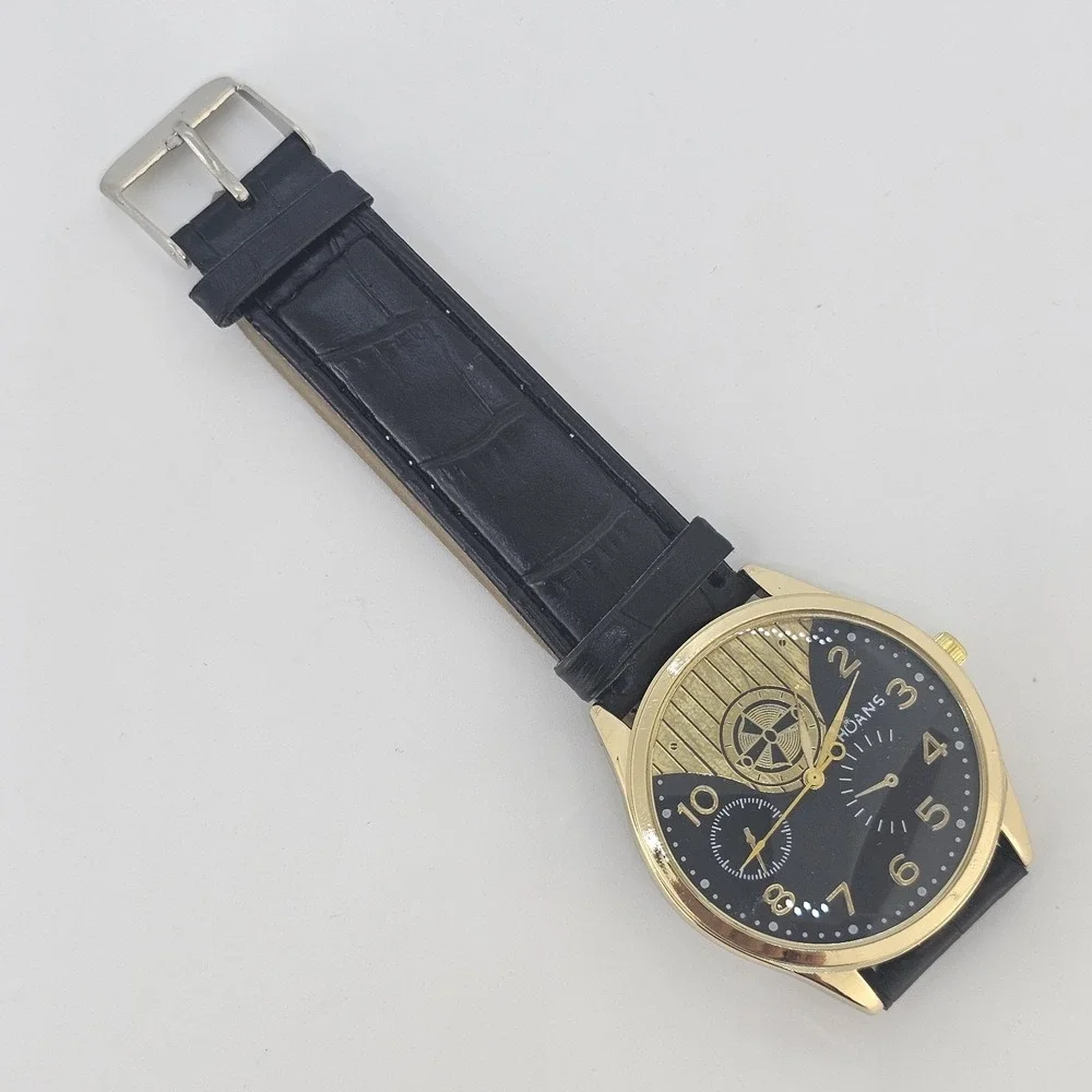 Men's Analog Watch 38MM Black Dial Black Faux Leather‎ Bands New Battery